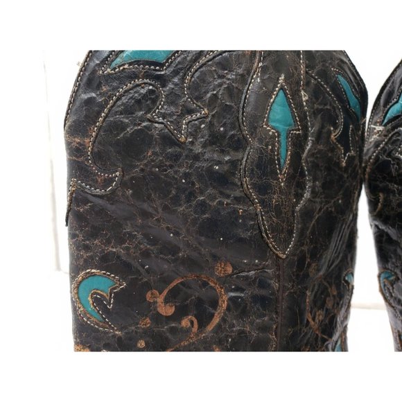 Pecos Bill Womens Boots Cowgirl Snip Toe Leather Brown Turquoise Inlay 7.5 B - Picture 6 of 10